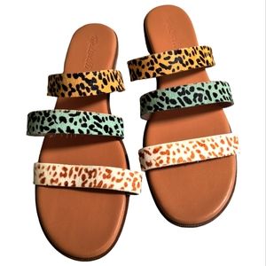 NWOT Madewell The Llana Slide Sandal Mulitcolor printed Calf hair straps sz 10